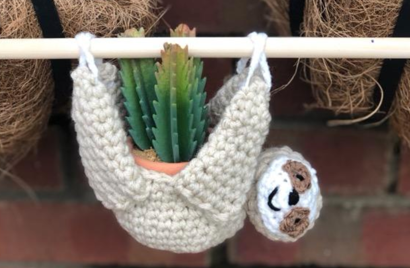 Sloth Plant Hanger Crochet Free Pattern