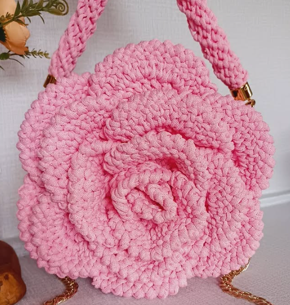 Beautiful Rose Petal Style Crochet Bag